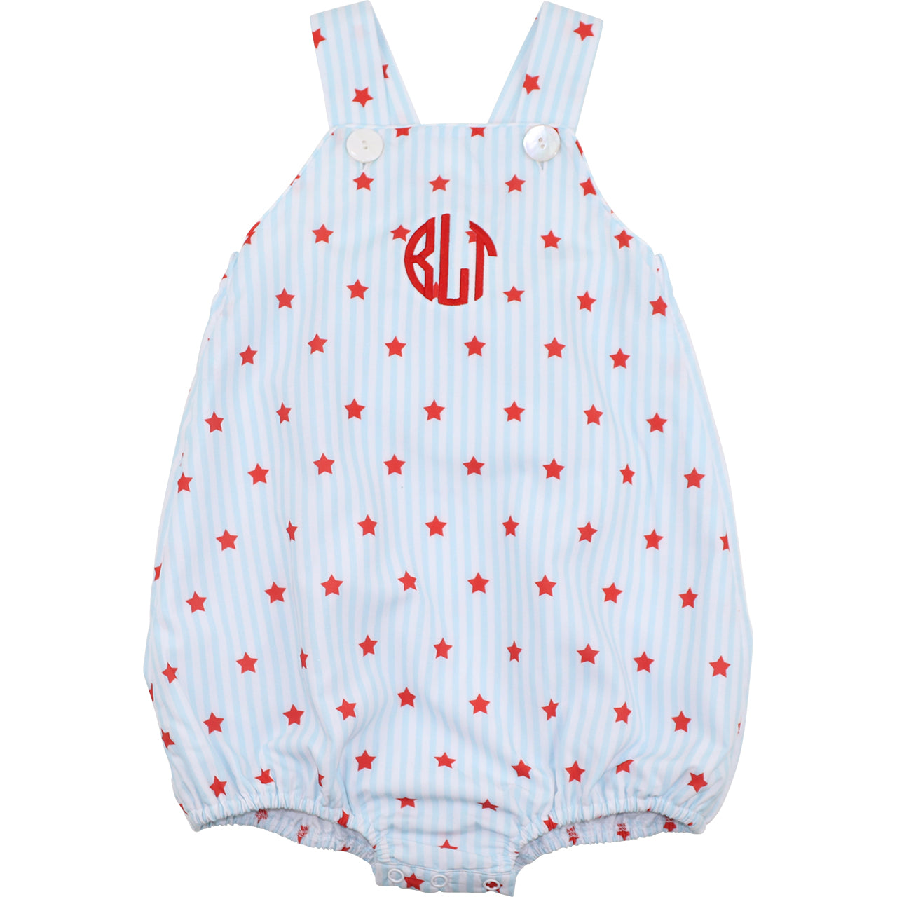 Baby bubble with red star pattern and monogram on a white background