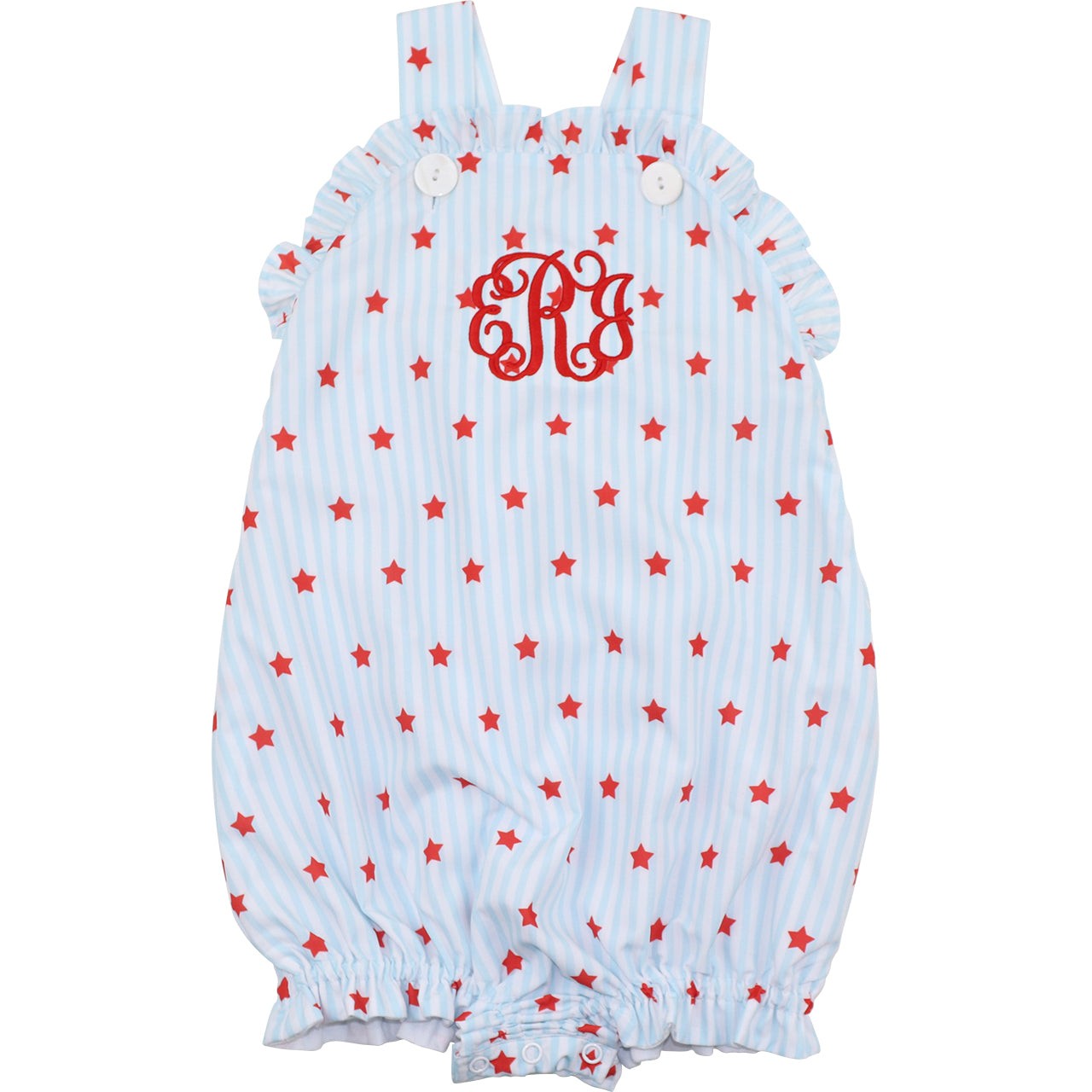 Baby bubble with red star pattern and monogram on a white background