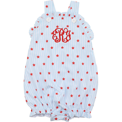 Baby bubble with red star pattern and monogram on a white background