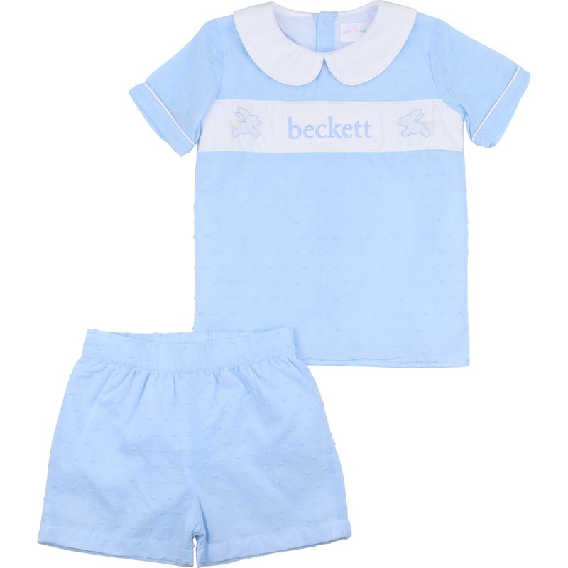 Swiss Dot Shadow Embroidered Bunny Short Set