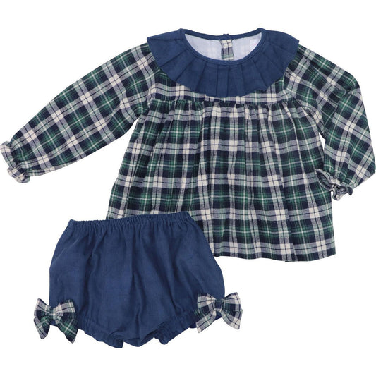 Green And Navy Plaid Bow Diaper Set