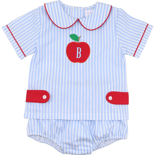 Blue Striped Apple Diaper Set