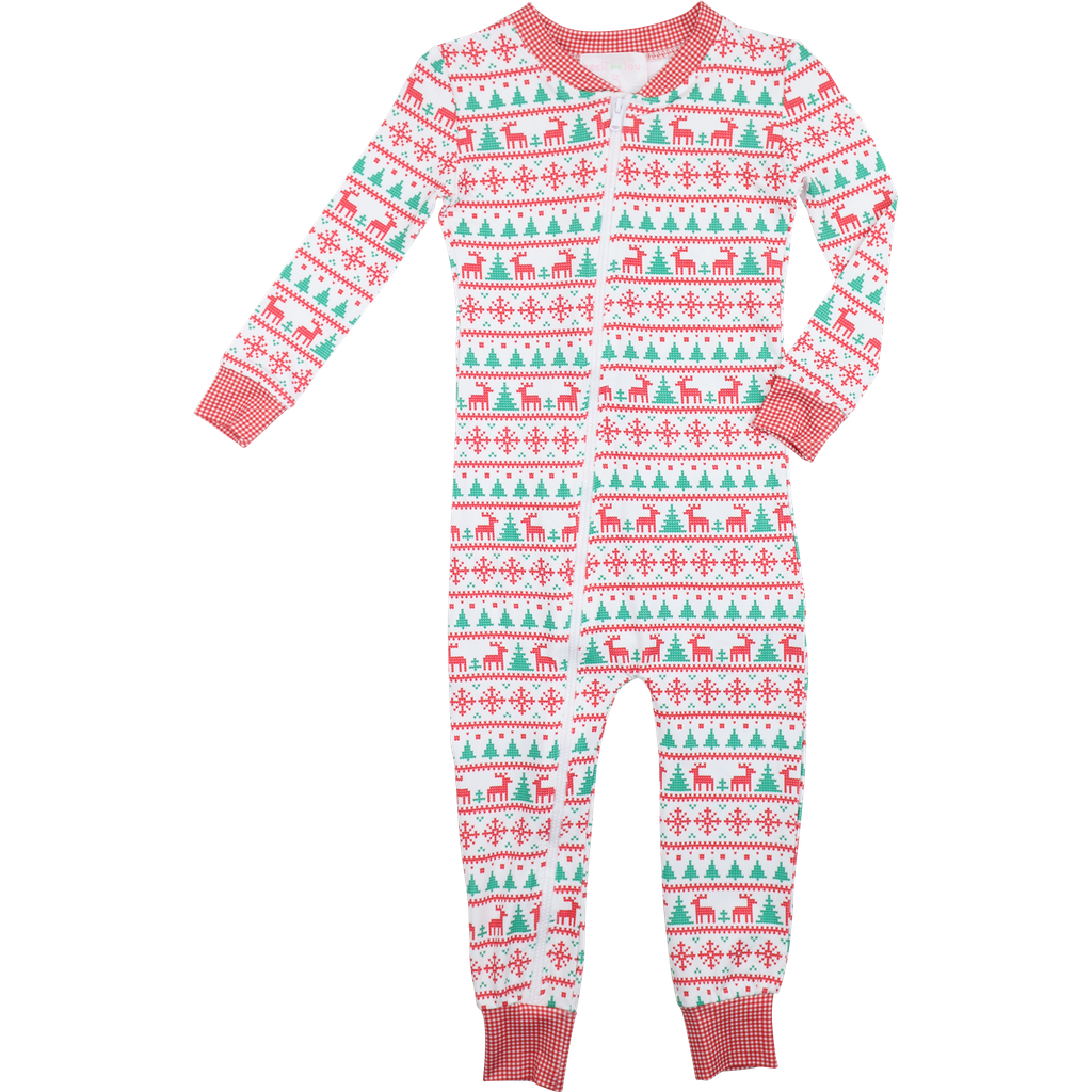Red And Green Christmas Print Knit Zipper Pajamas