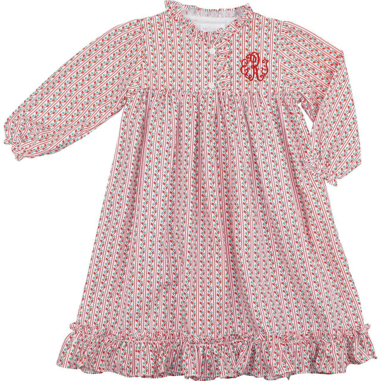 Green And Red Holiday Vine Night Gown