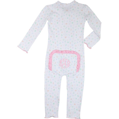 Pink Pastel Alphabet Knit Zipper Pajamas