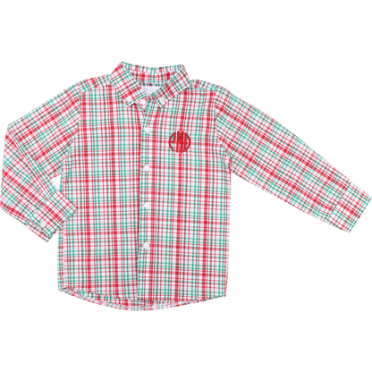 Green And Red Plaid Button Down Shirt