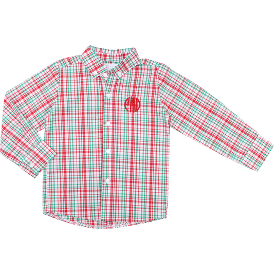 Green And Red Plaid Button Down Shirt