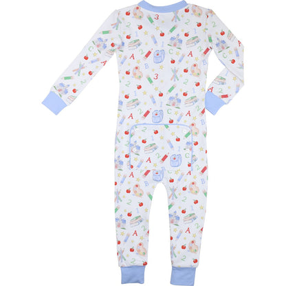 Blue Back To School Knit Zipper Pajamas