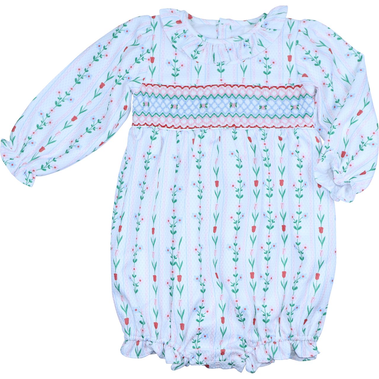 Tulip Print Smocked Bubble