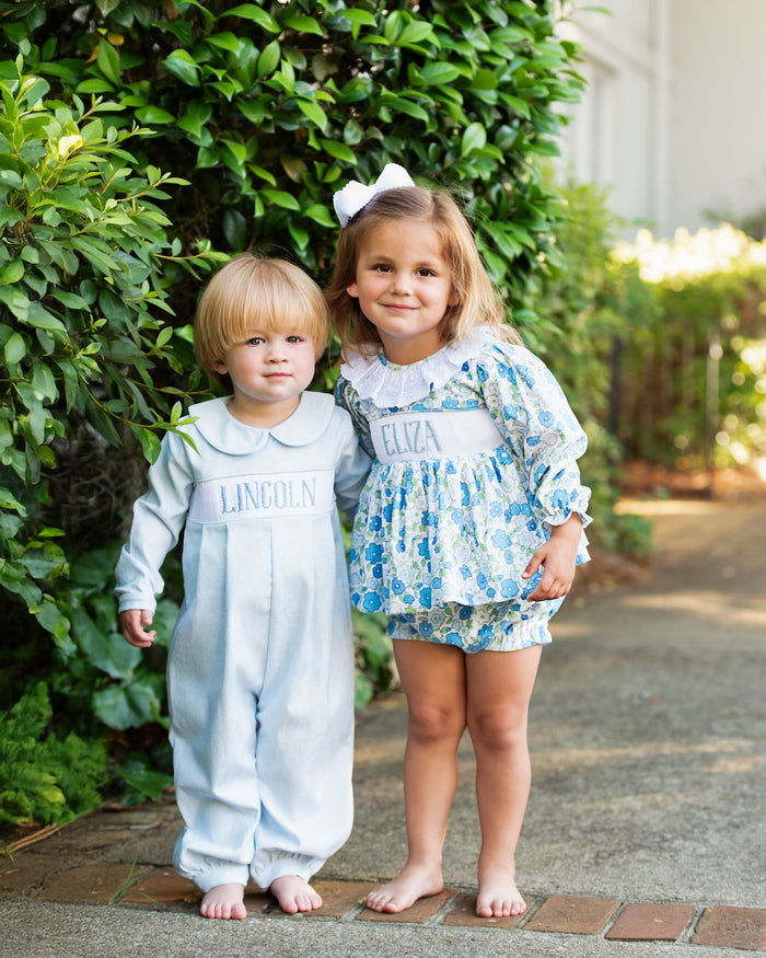 Blue Gingham and Floral Custom Smocked outfits