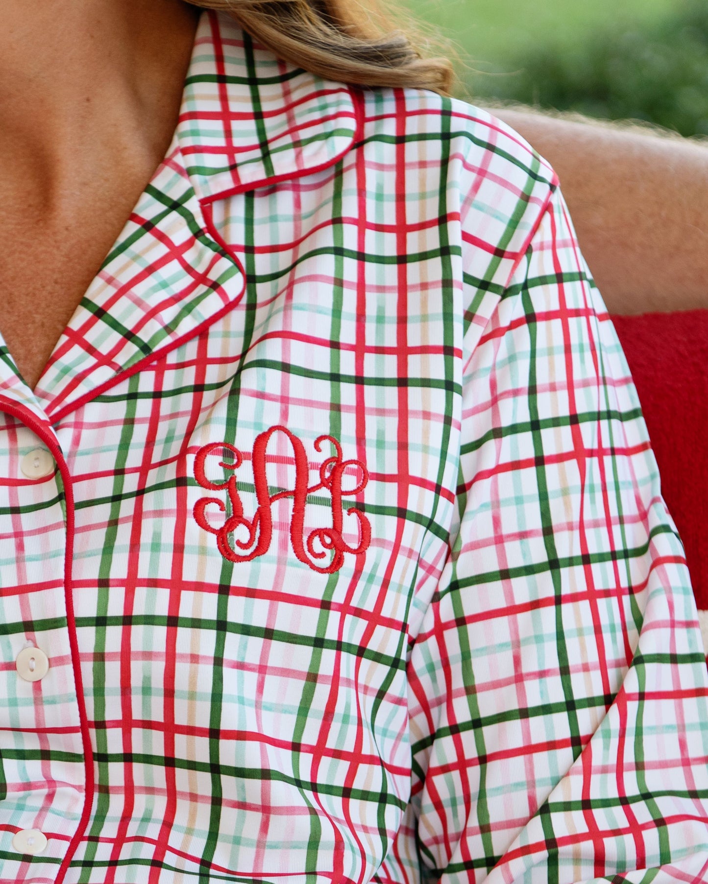 Women's Red And Green Plaid Windowpane Knit Tunic