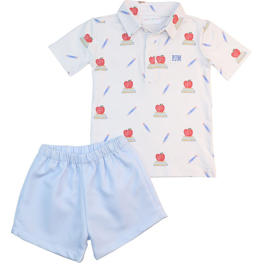 Blue Back To School Polo Short Set