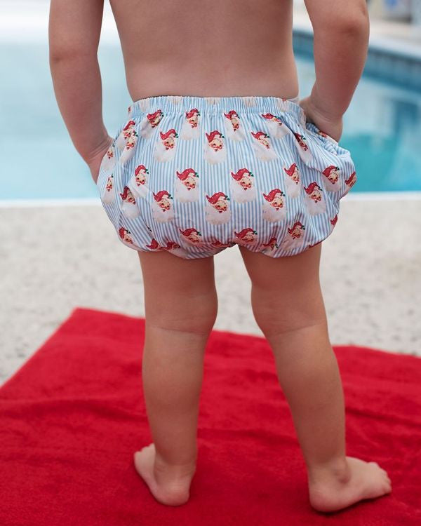 Blue Striped Santa Print Swim Bloomer