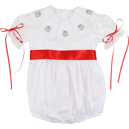 White Heirloom Embroidered Christmas Gift Satin Bow Bubble