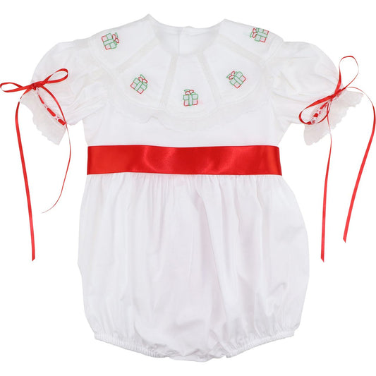 White Heirloom Embroidered Christmas Gift Satin Bow Bubble