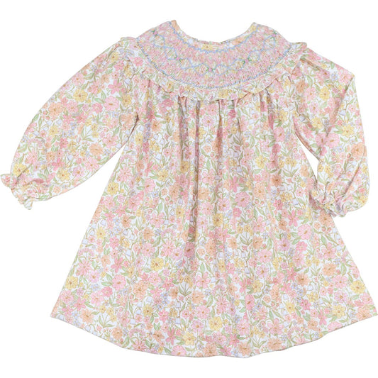 Pink And Blue Corduroy Smocked Fall Floral Dress