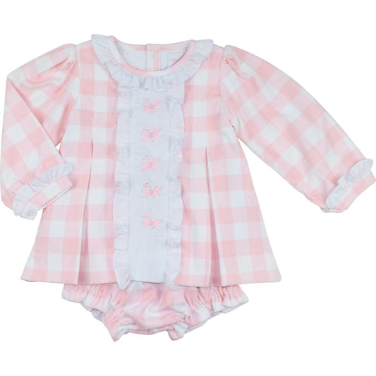 Pink Corduroy Check Embroidered Candy Cane Diaper Set