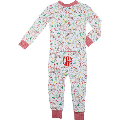 Holiday Reindeer Print Knit Zipper Pajamas