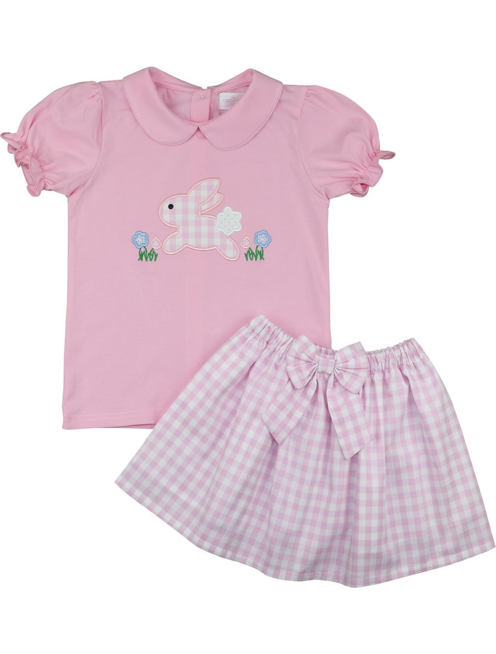 Pink Check Bunny Skirt Set