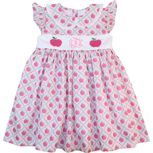 Pink And Green Embroidered Apples Dress