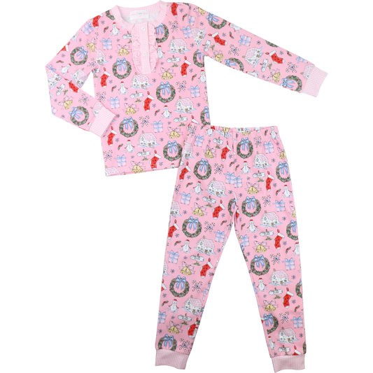 Pink Knit Christmas Print Pajamas