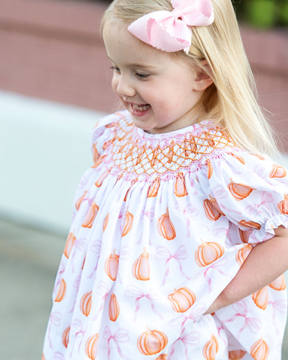 Orange Smocked Pumpkin And Bow Dress