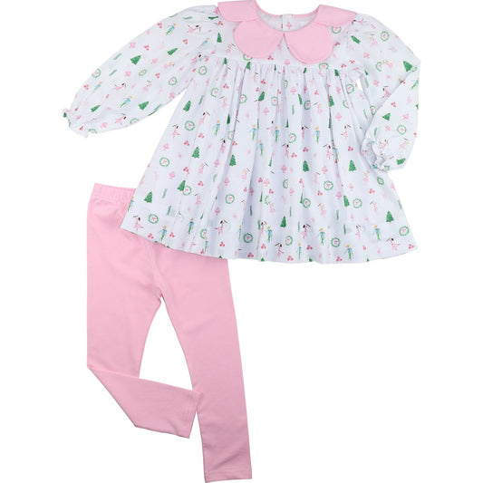 Whimsical Nutcracker Scalloped Collar Legging Set