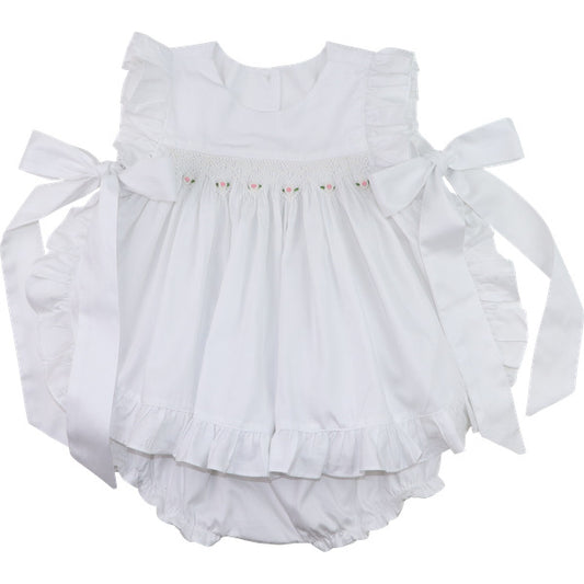 White Embroidered Rosette Diaper Set