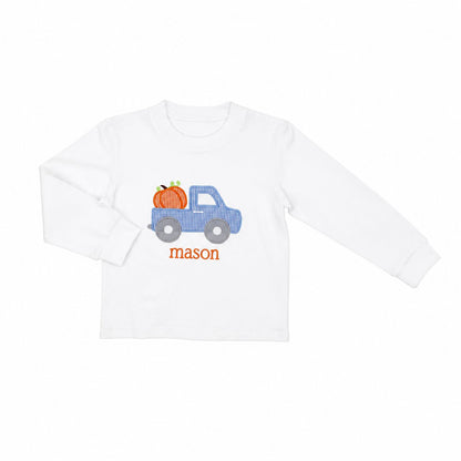 White Knit Applique Pumpkin And Truck Shirt1