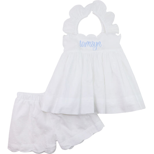 White Swiss Dot Scalloped Short Set1