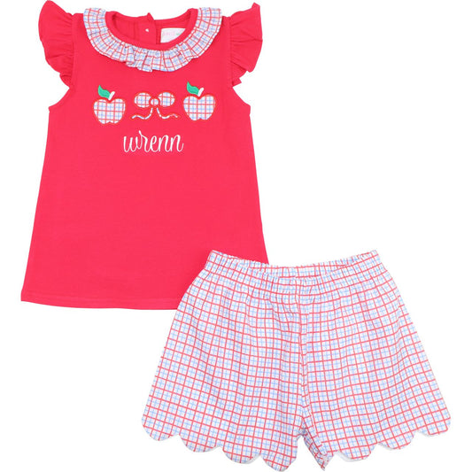 Windowpane Applique Apple Short Set