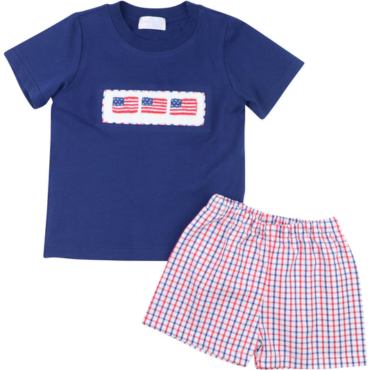 Windowpane Smocked Flags Short Set1
