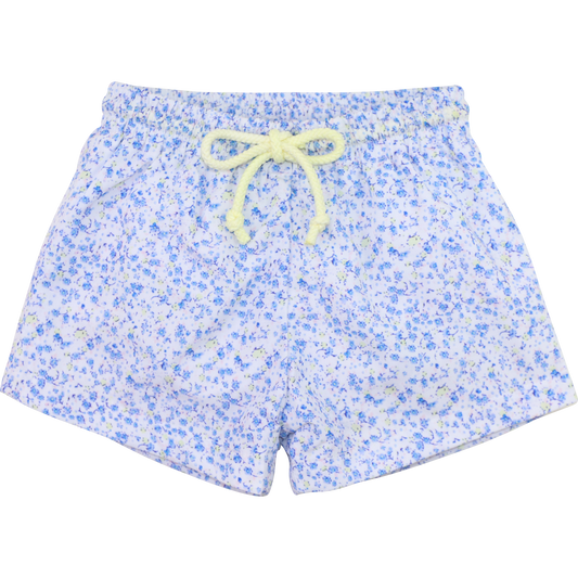 Blue And Yellow Petite Floral Swim Trunks