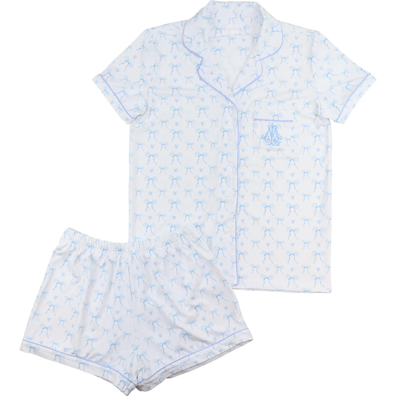 Women's Blue Heart And Bow Knit Pajama Set