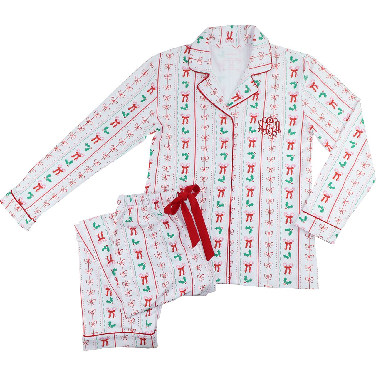Women's Candy Cane And Holly Knit Pajamas