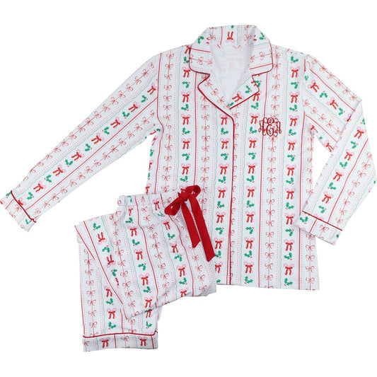 Women's Candy Cane And Holly Knit Pajamas