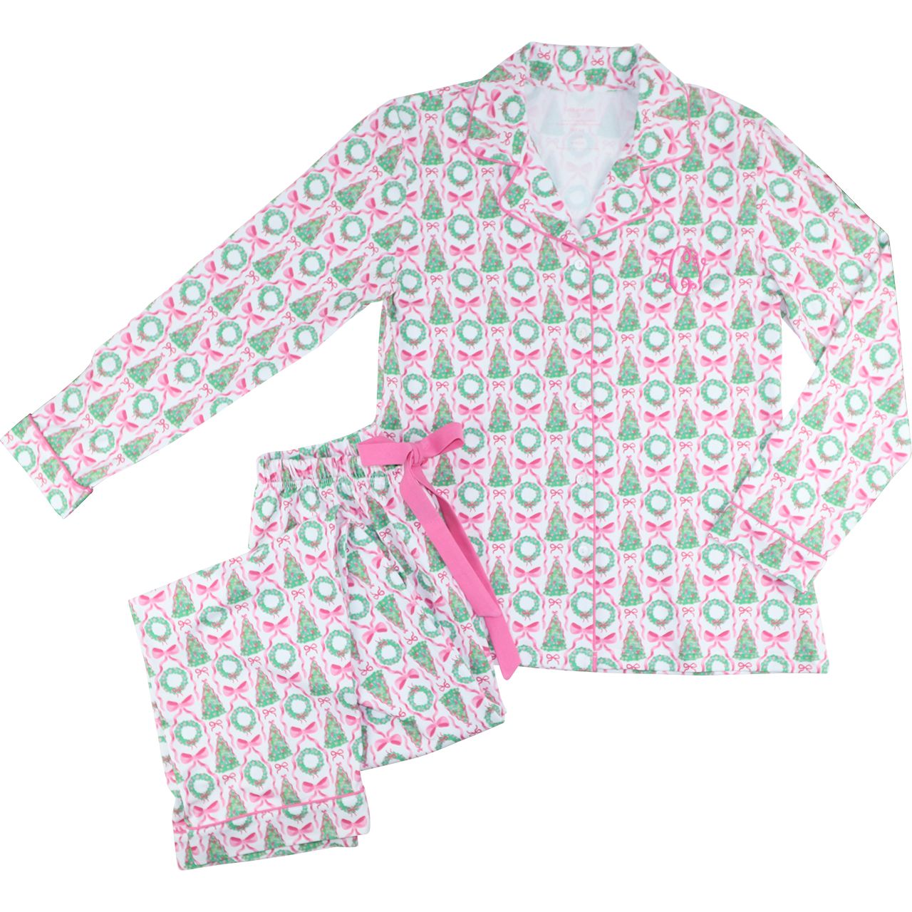 Women's Christmas Tree And Wreath Knit Pajamas