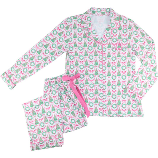 Women's Christmas Tree And Wreath Knit Pajamas