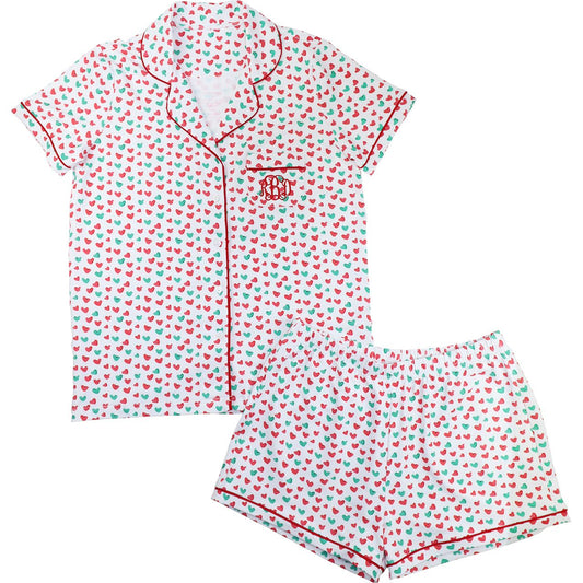 Women's Holiday Hearts Knit Shorty Pajama Set