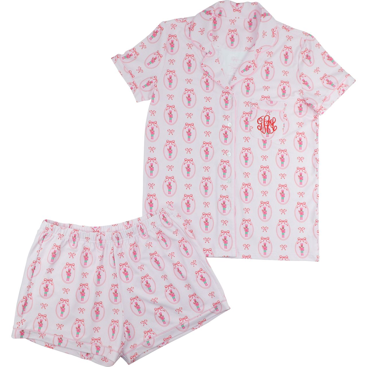Women's Mini  Stripe Nutcracker Knit Shorty Pajama Set