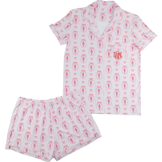 Women's Mini  Stripe Nutcracker Knit Shorty Pajama Set