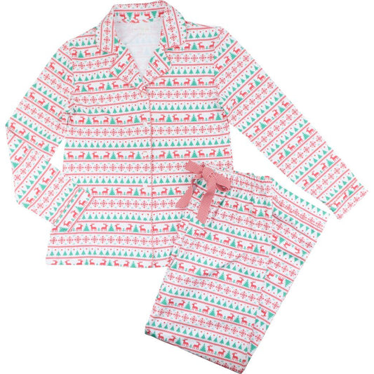 Women's Red And Green Christmas Print Knit Pajamas
