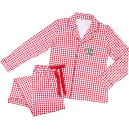 Women's Red And White Check Knit Pajamas