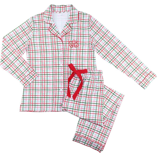 Women's Red and Green Plaid Windowpane Pajamas