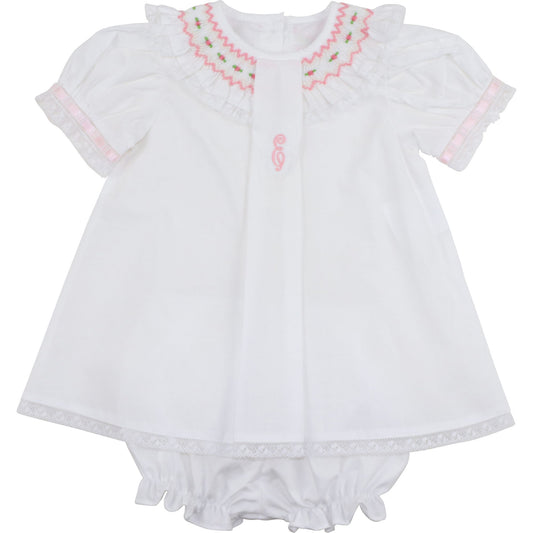 Pink And White Smocked Diaper Set