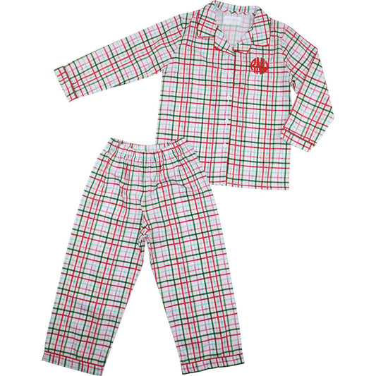 Boys Red And Green Plaid Windowpane Pajamas