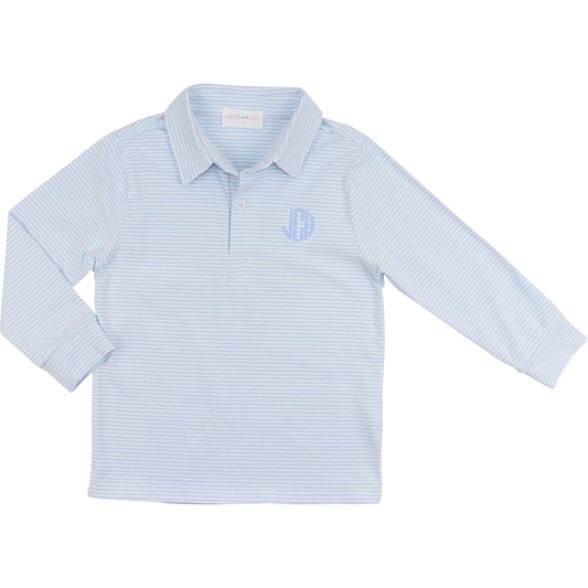 Blue Striped Knit Polo Shirt
