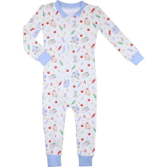 Blue Back To School Knit Zipper Pajamas