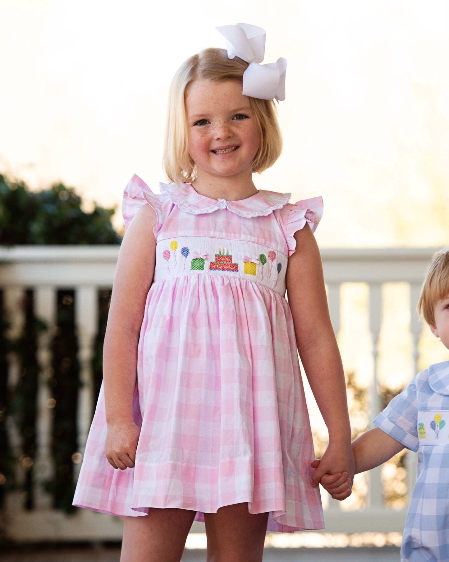 Pink Check Smocked Birthday Dress