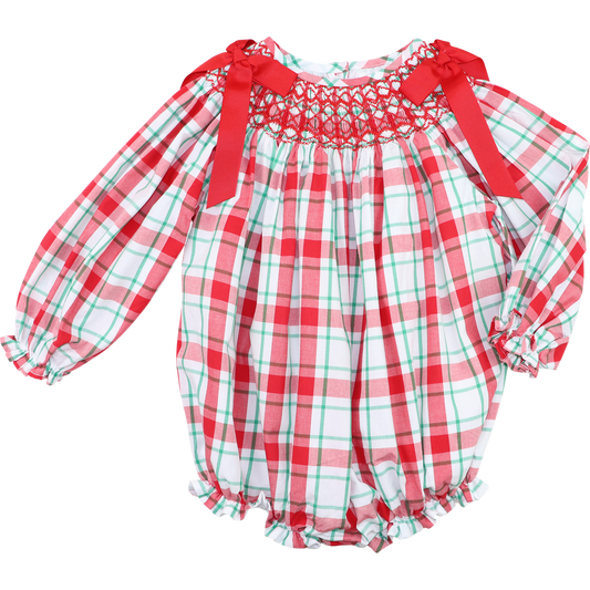 Holiday Plaid Smocked Bow Bubble